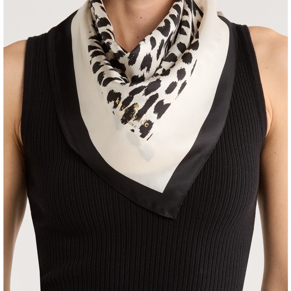 Kate Spade Black & Ivory Leopard Silk Square 100% Silk NWT